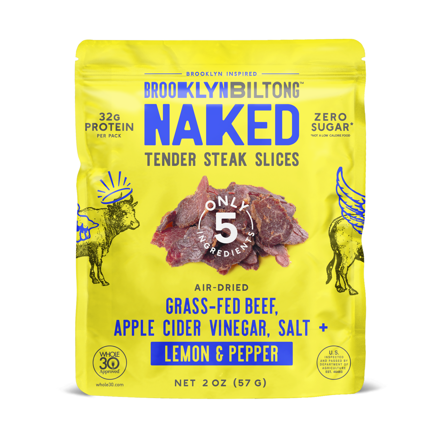 Grass Fed Biltong Naked Tender Steak Slices Lemon Pepper 2 oz