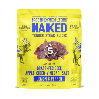 Grass Fed Biltong Naked Tender Steak Slices Lemon Pepper 2 oz