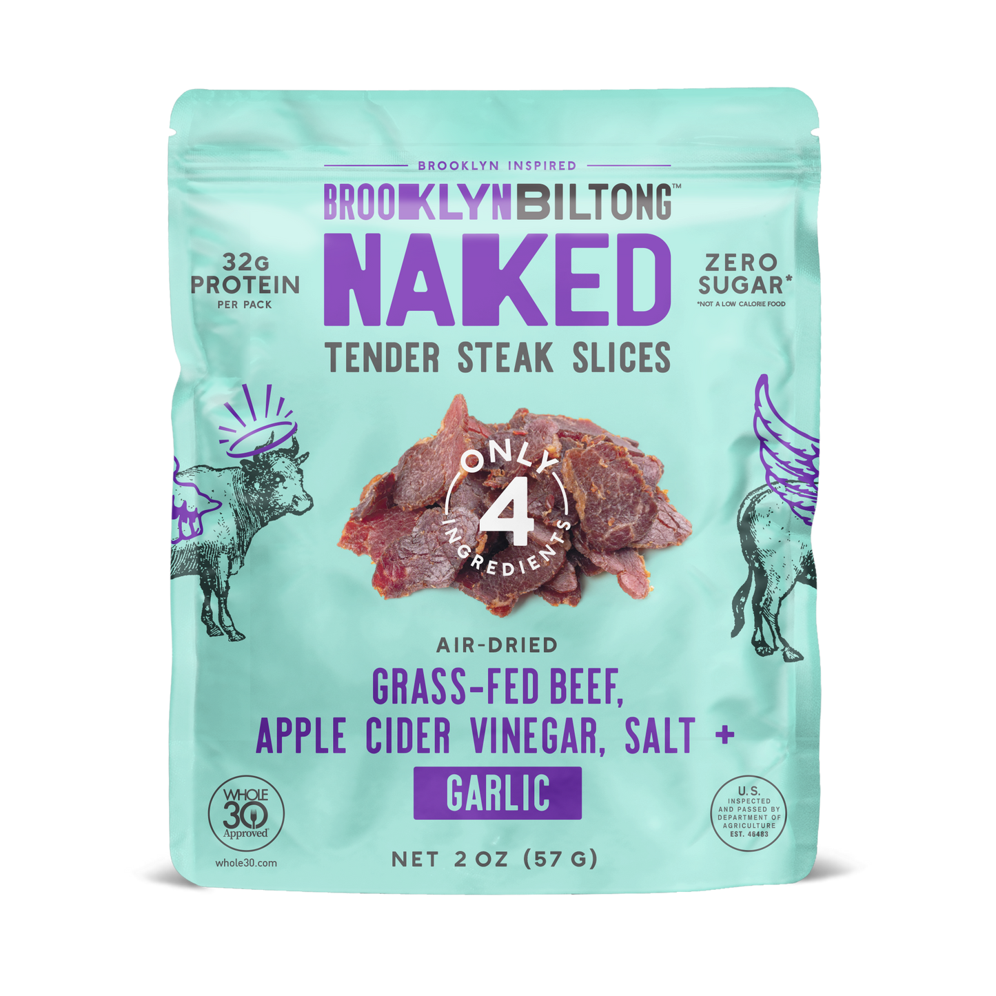 Grass Fed Biltong Naked Tender Steak Slices Garlic 2 oz