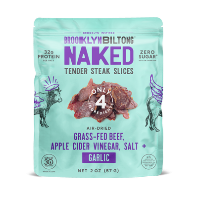 Grass Fed Biltong Naked Tender Steak Slices Garlic 2 oz