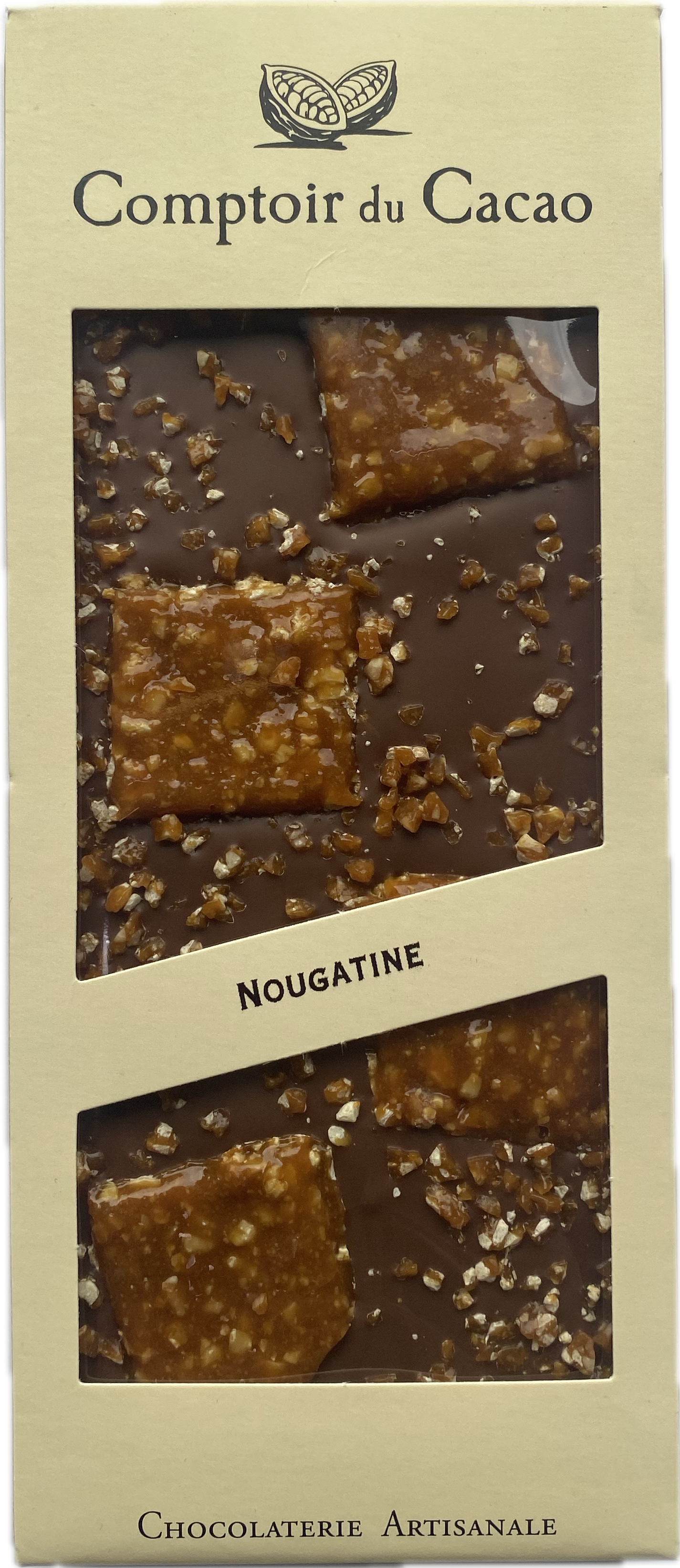 Comptoir du Cacao · Milk chocolate bar w/ nougatine squares
