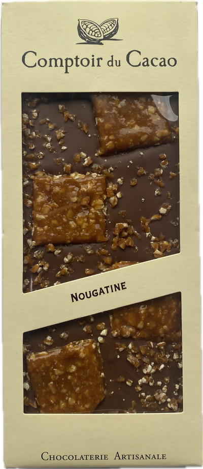 Comptoir du Cacao · Milk chocolate bar w/ nougatine squares