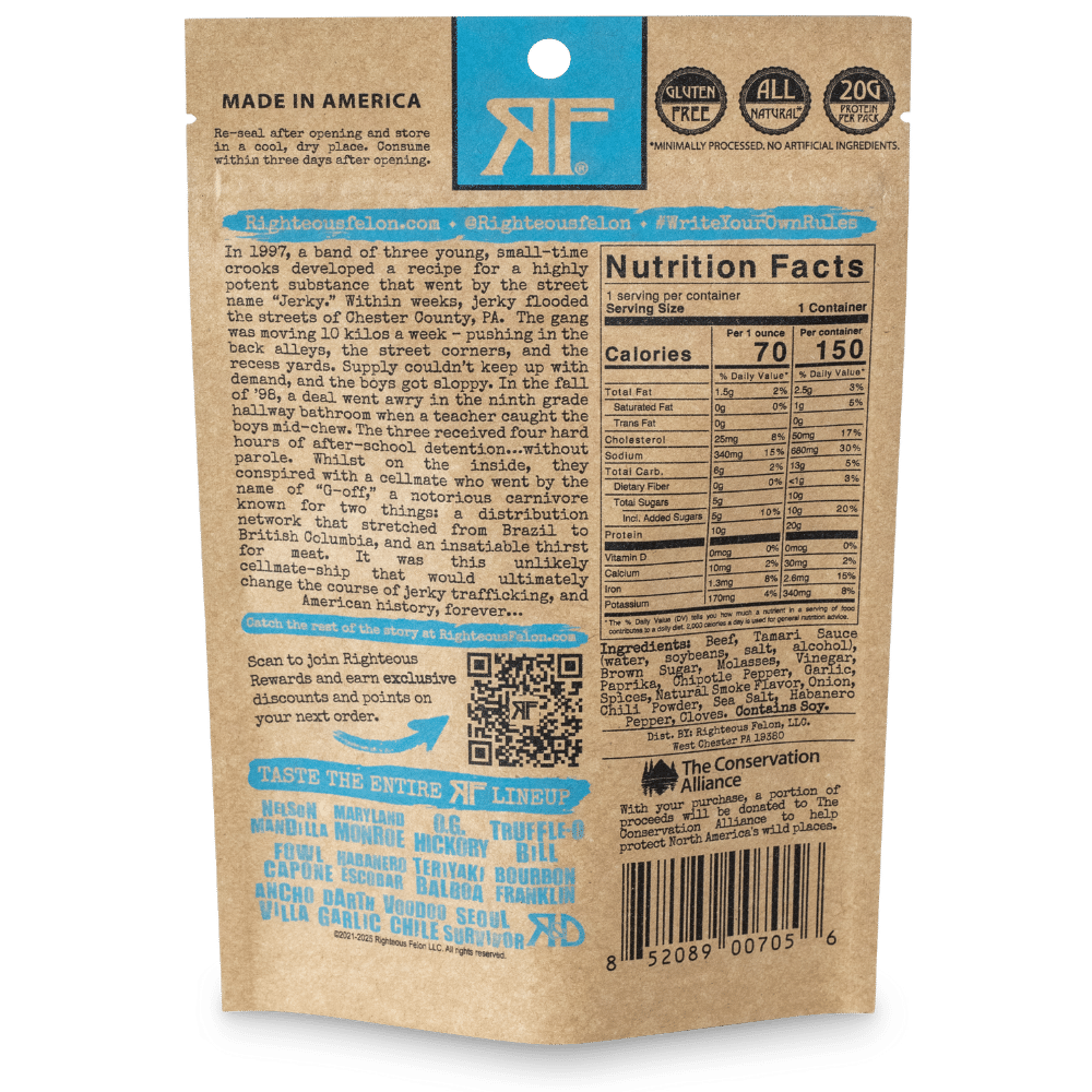 Righteous Felon Bootleggin' BBQ Beef Jerky 2oz