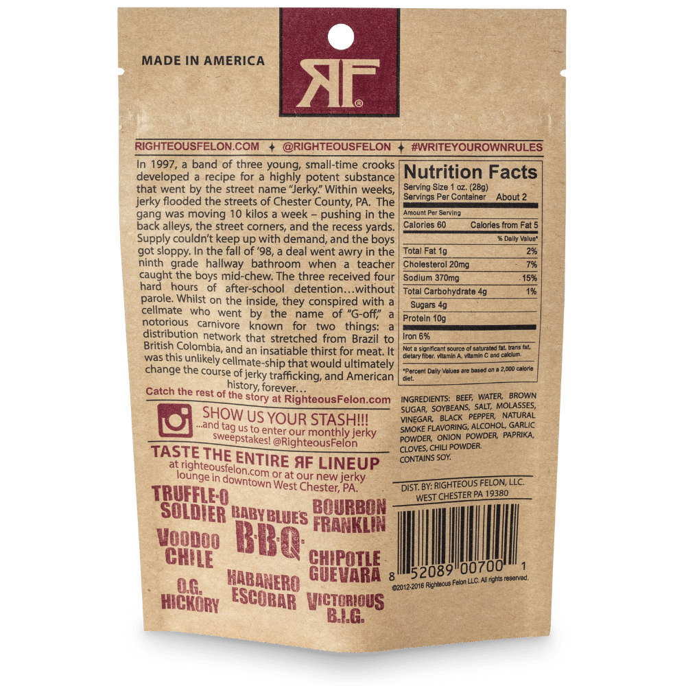 Righteous Felon OG Hickory Beef Jerky 2oz