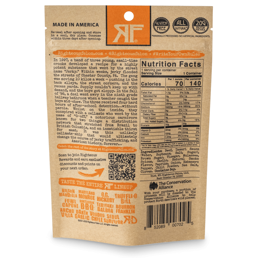 Righteous Felon Habanero Escobar Beef Jerky 2oz