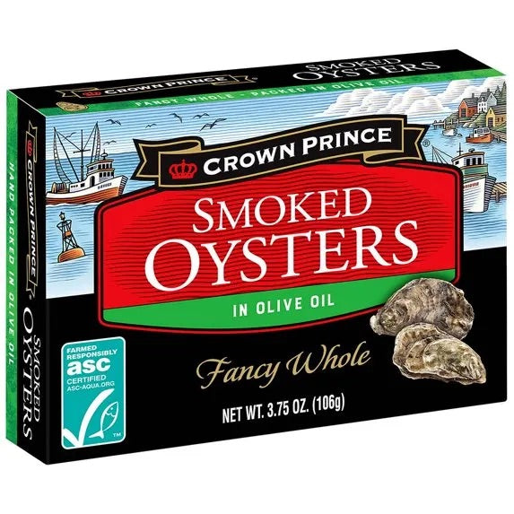 CROWN PRINCE SMOKED OYSTERS IN OLIVE OIL 3.75