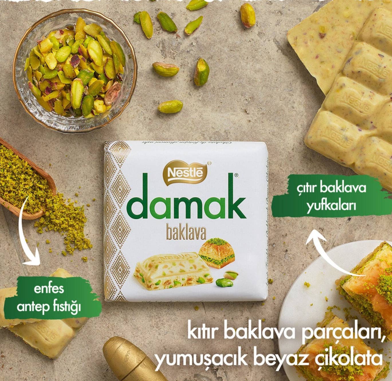 DAMAK BAKLAVA WHITE CHOC w/ PISTACHIO