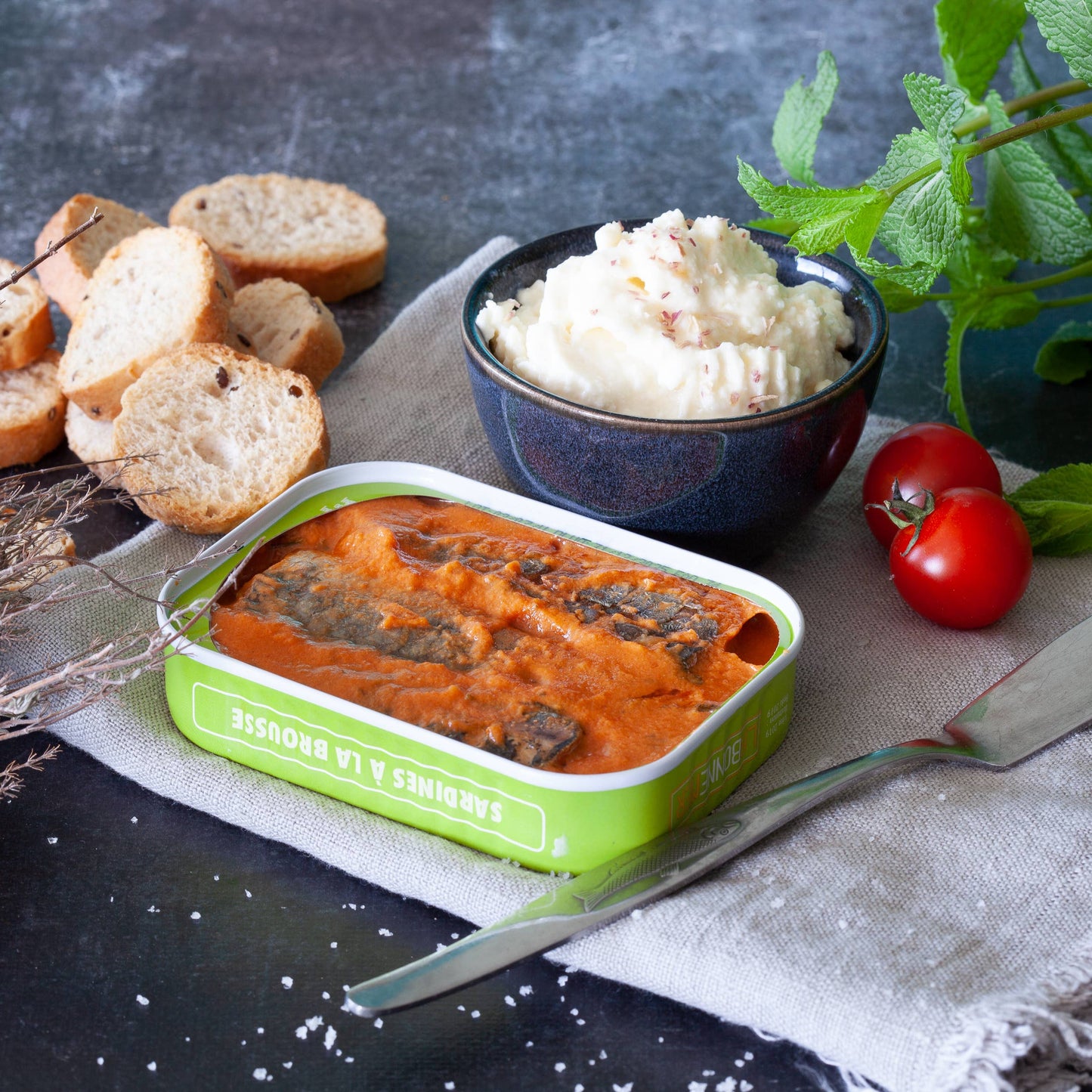 Sardines with brousse cheese