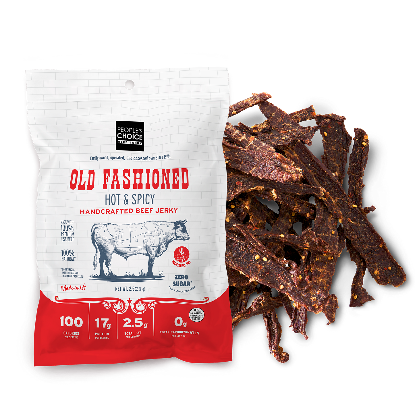 Peoples Choice - Dry Style - Hot & Spicy Beef Jerky 2.5oz