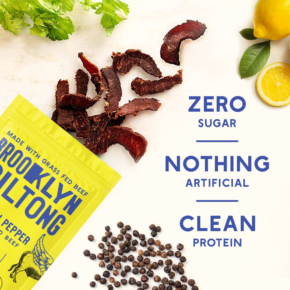 Grass Fed Biltong Naked Tender Steak Slices Lemon Pepper 2 oz