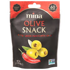 Mina pitted green snack olives w/chili pepper